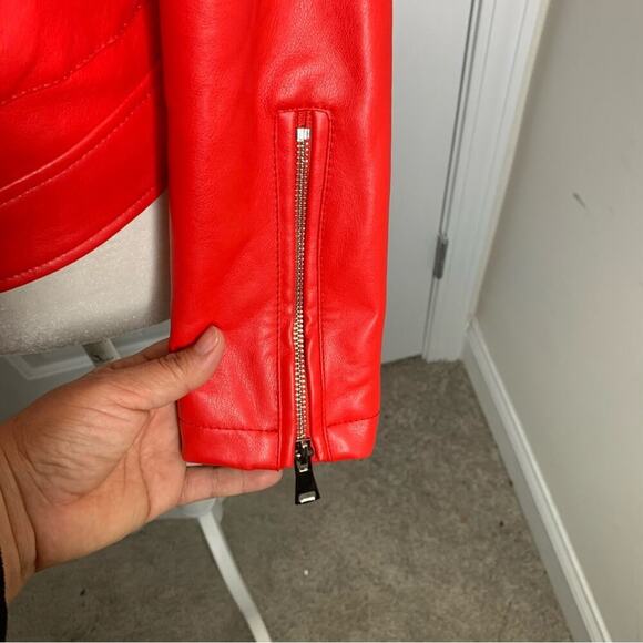 Azalea Wang Dolls Kill red‎ Faux leather moto zip up jacket size small - Picture 2 of 7
